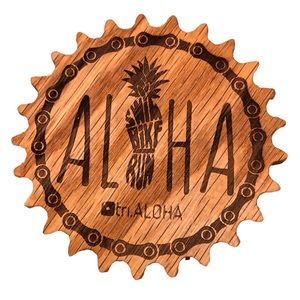 Wooden Coaster | 1/4" | Solid Oak | Bicycle Sprocket | Pineapple Aloha